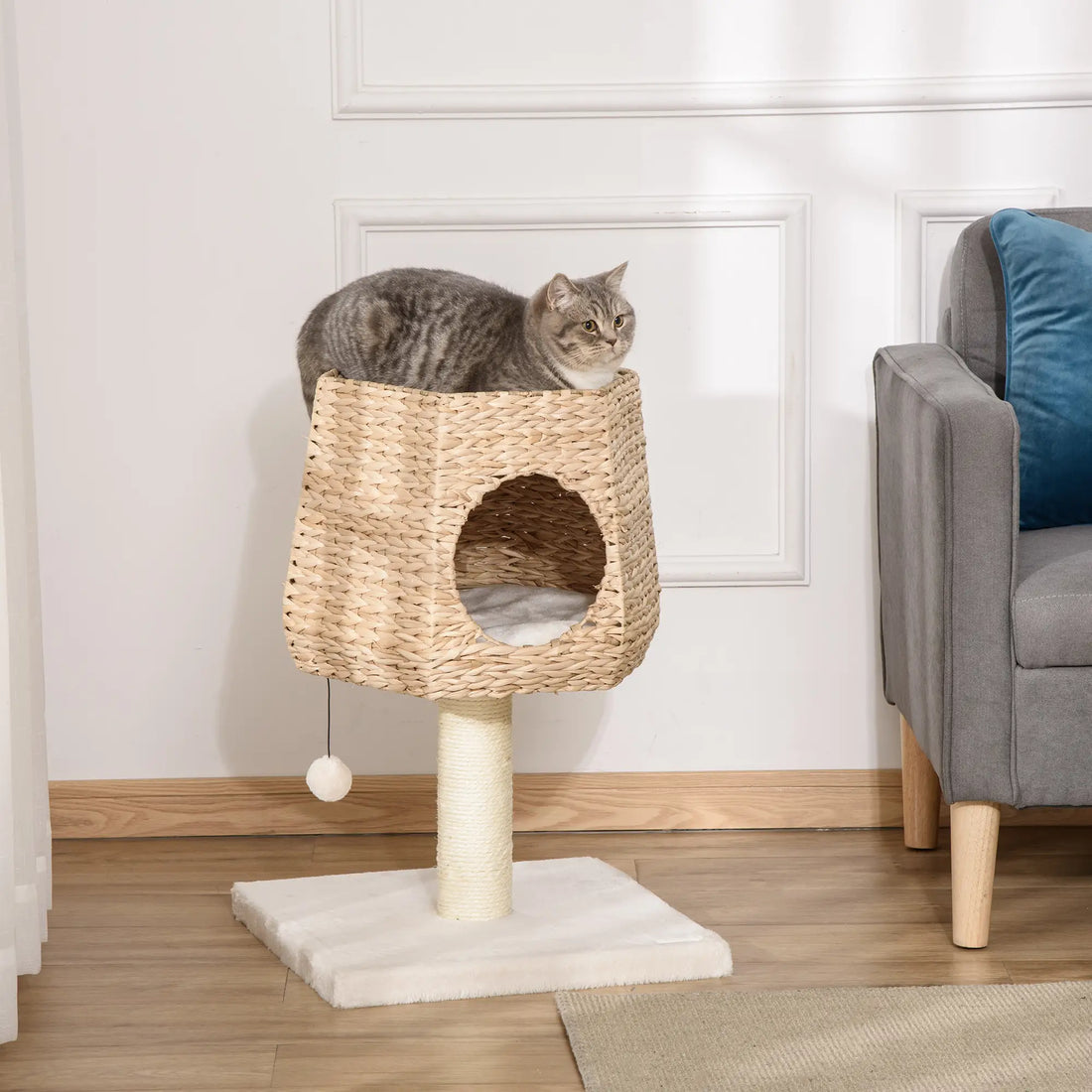 PawHut Cat Tree Tower with Scratching Post for Indoor Cats Climbing Activity Center Kitten Furniture Condo Sisal Natural