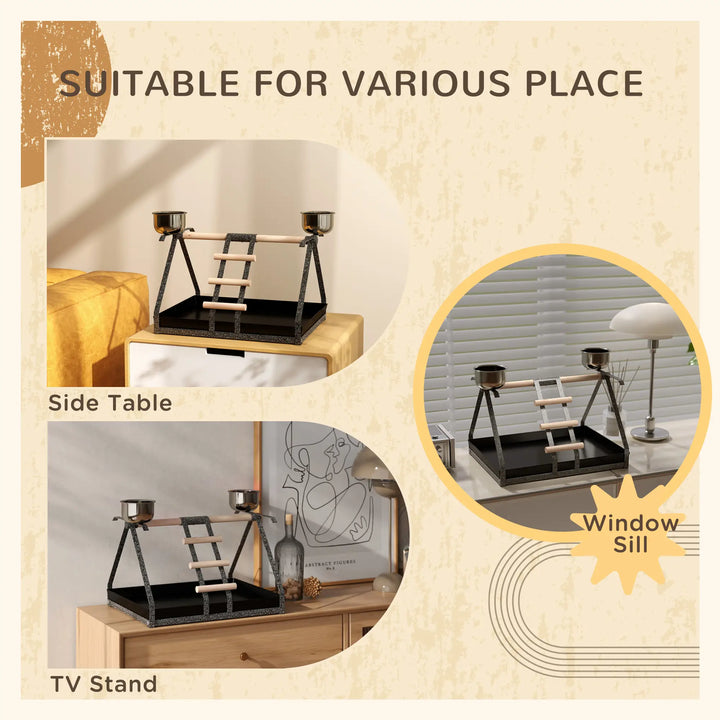 PawHut Portable Bird Stand Parrot Macaw Conure Cockatiel Playground Gym with Ladder Perch Removable Tray