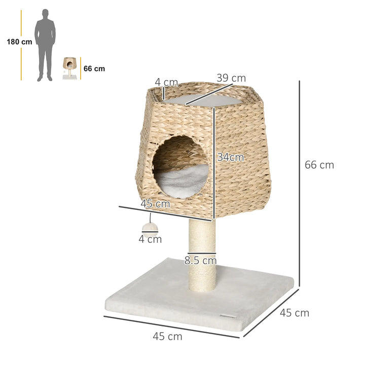 PawHut Cat Tree Tower with Scratching Post for Indoor Cats Climbing Activity Center Kitten Furniture Condo Sisal Natural