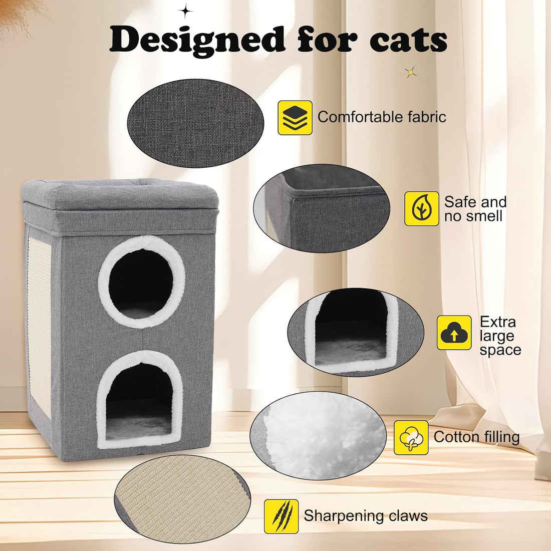Cat Cave Foldable Cat House With Scratch Pad Tall