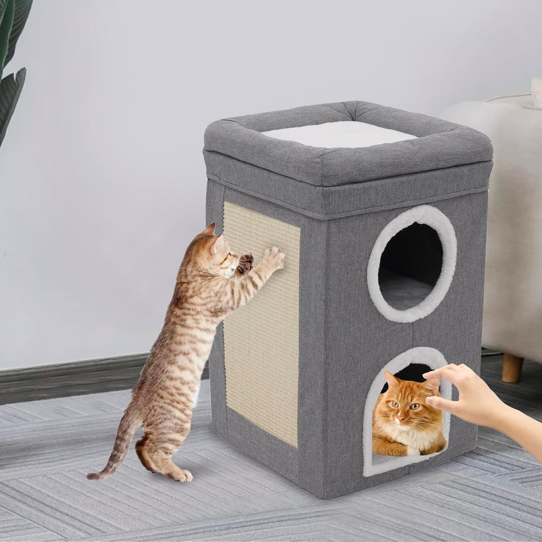 Cat Cave Foldable Cat House With Scratch Pad Tall