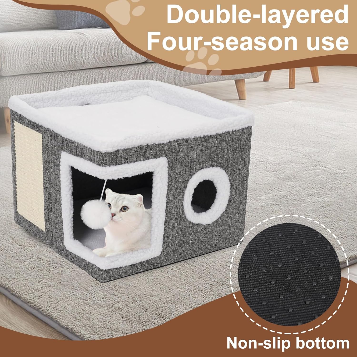 Cat Cave Foldable Cat House With Scratch Pad