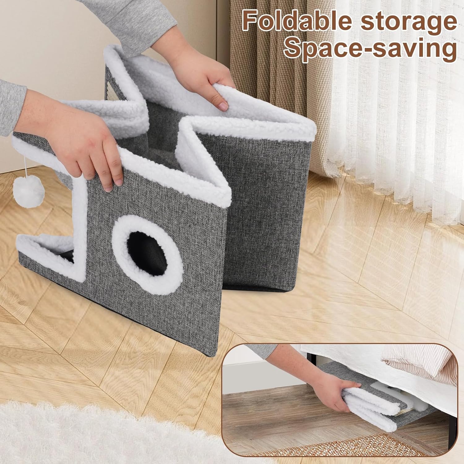 Cat Cave Foldable Cat House With Scratch Pad