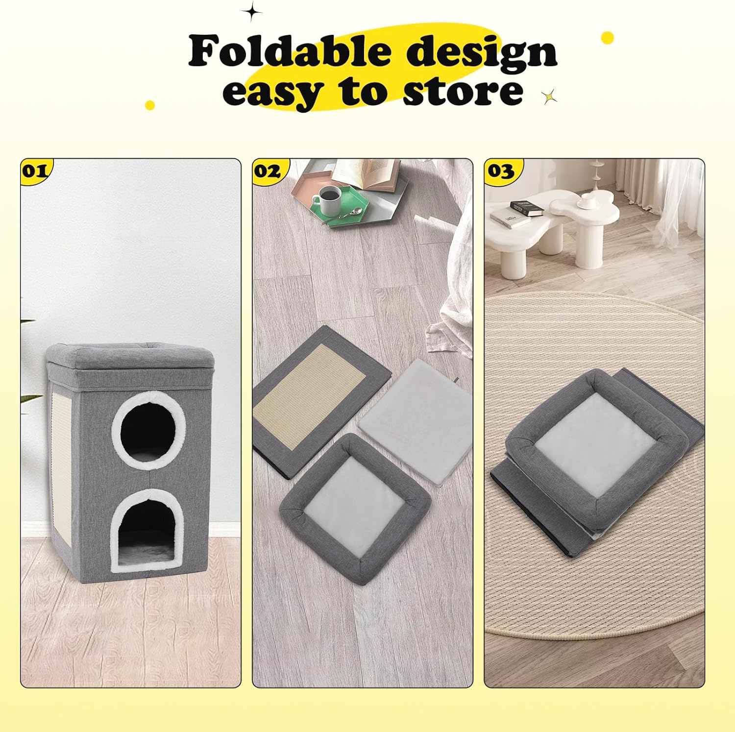 Cat Cave Foldable Cat House With Scratch Pad Tall