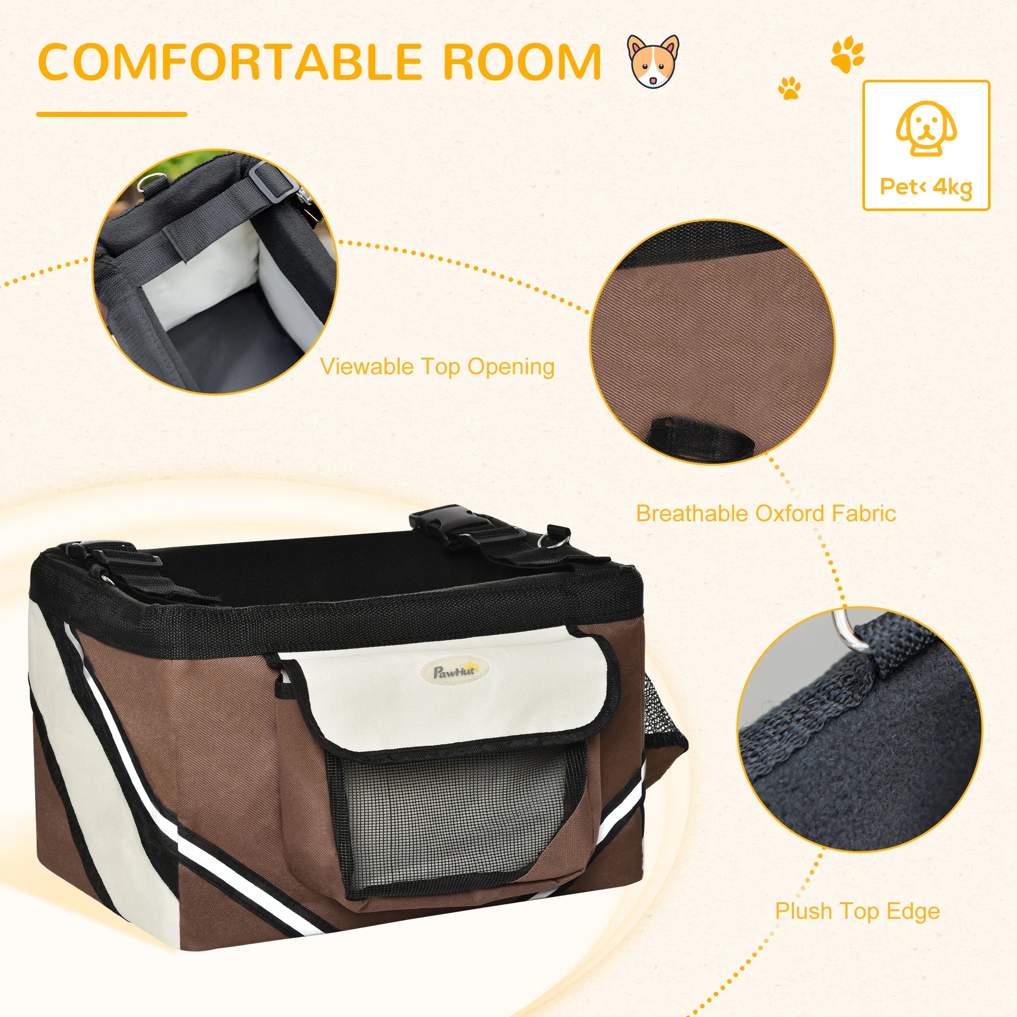 PawHut Dog Bike Basket, 3 in 1 Cat Travel Bag Bicycle Carrier Sling Bag with Storage