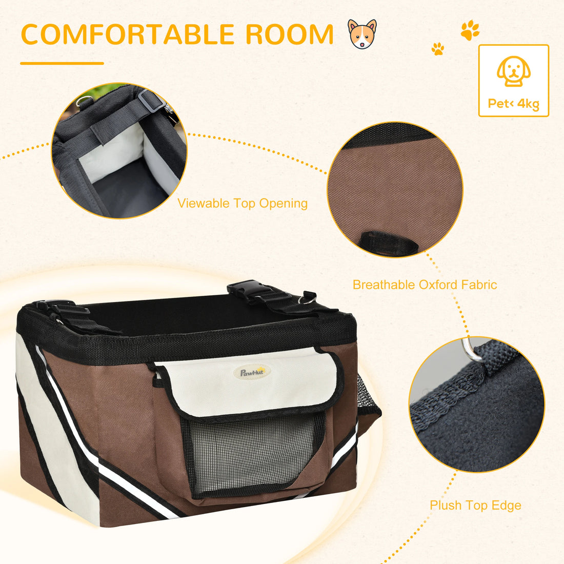 PawHut Dog Bike Basket, 3 in 1 Cat Travel Bag Bicycle Carrier Sling Bag with Storage
