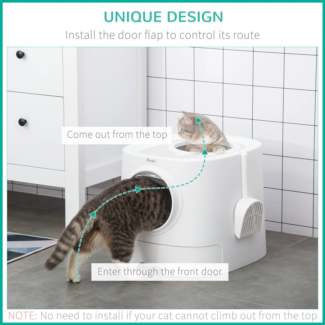 PawHut Portable Cat Litter Box, Pet Toilet with Front Entry Top Exit, Fully Enclosed Kitten Pan with Scoop, White