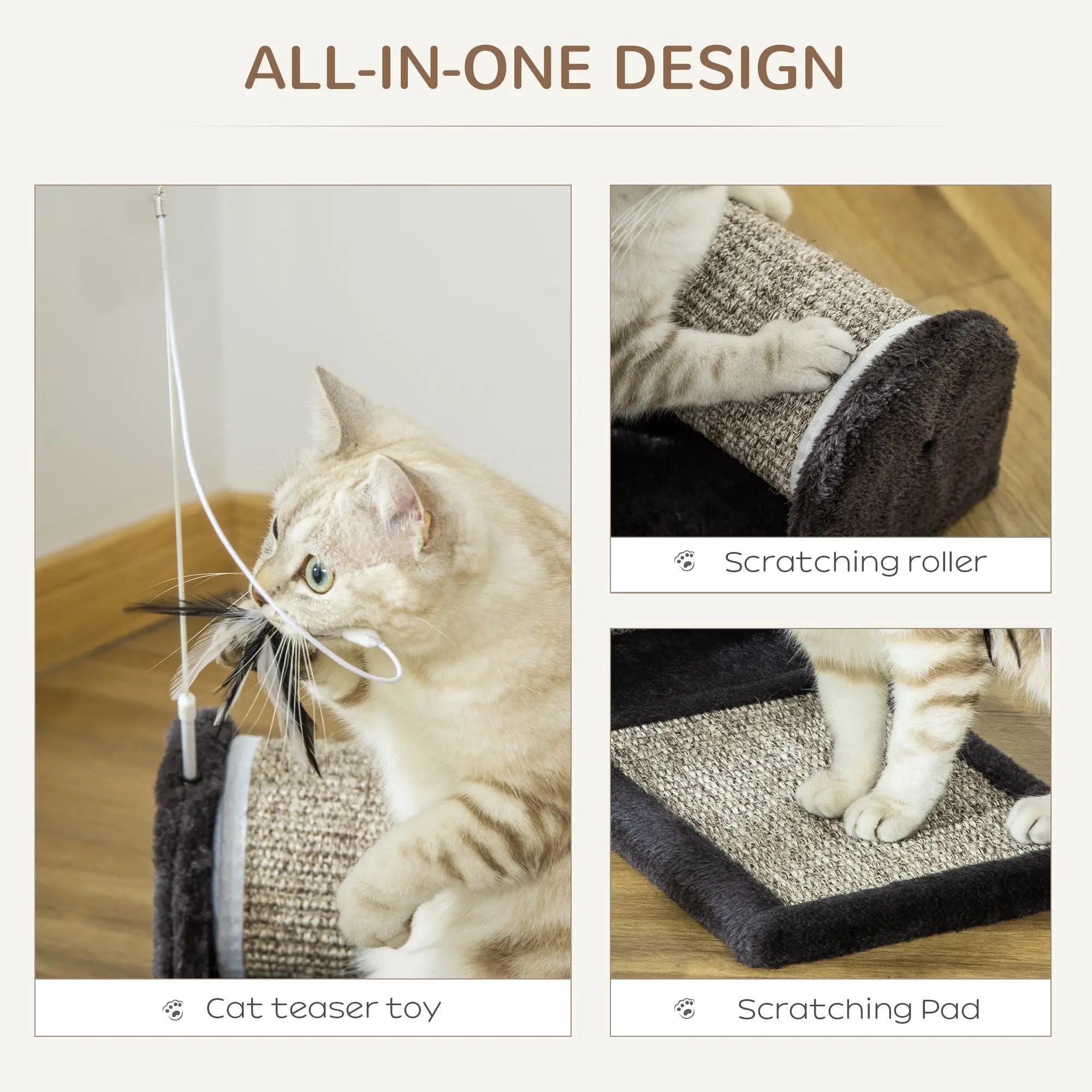 PawHut Cat Scratcher, Sisal Cat Scratching Board Mat Pad with Roller