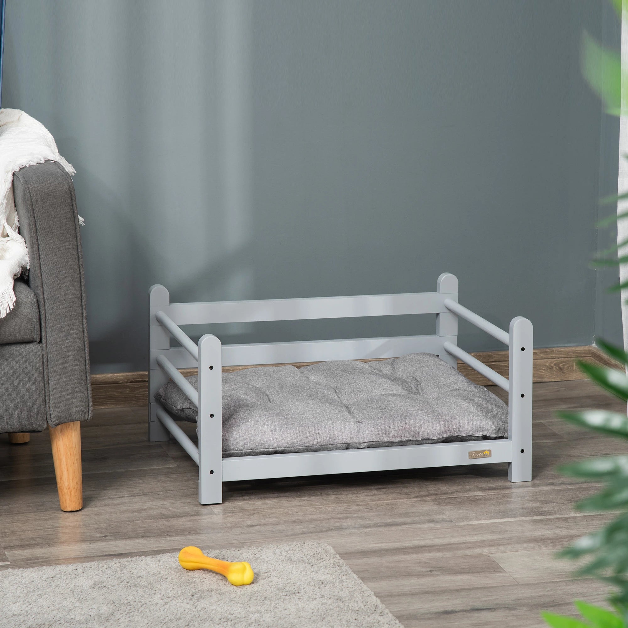 PawHut Raised Pet Bed for Small Dogs Cats w/ Washable Cushion, Grey