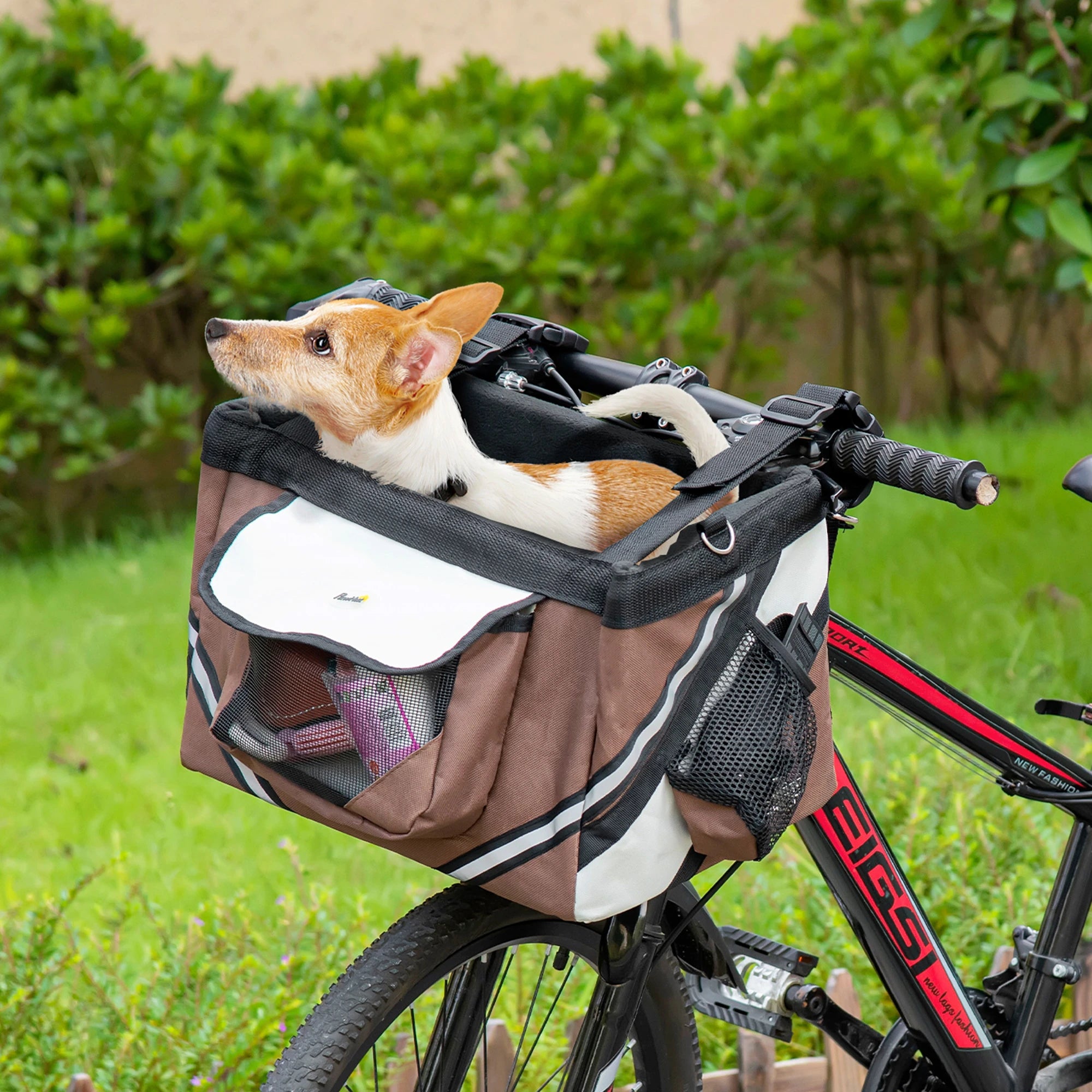 PawHut Dog Bike Basket, 3 in 1 Cat Travel Bag Bicycle Carrier Sling Bag with Storage