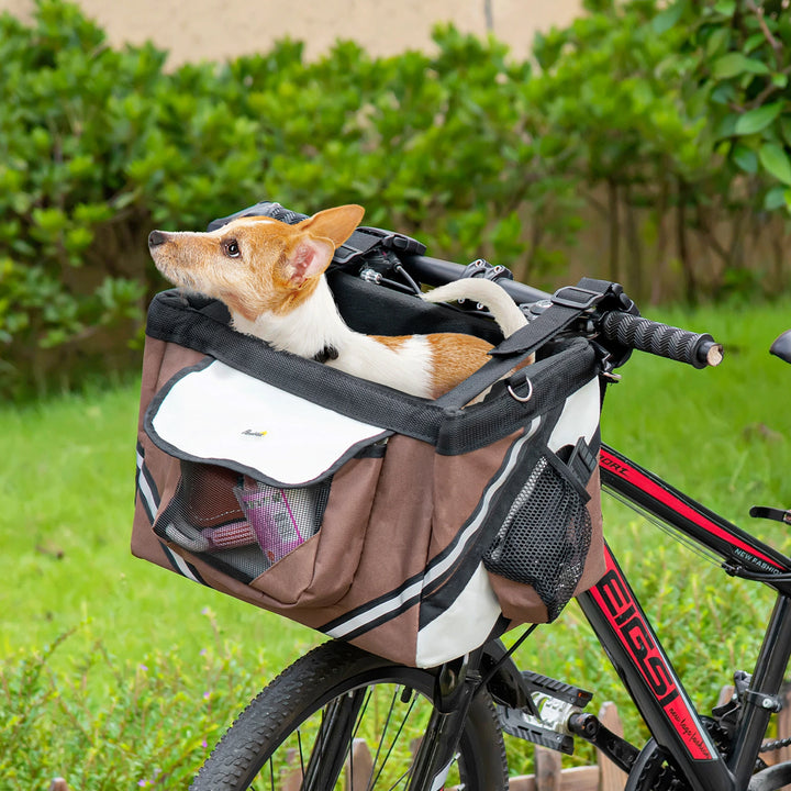 PawHut Dog Bike Basket, 3 in 1 Cat Travel Bag Bicycle Carrier Sling Bag with Storage