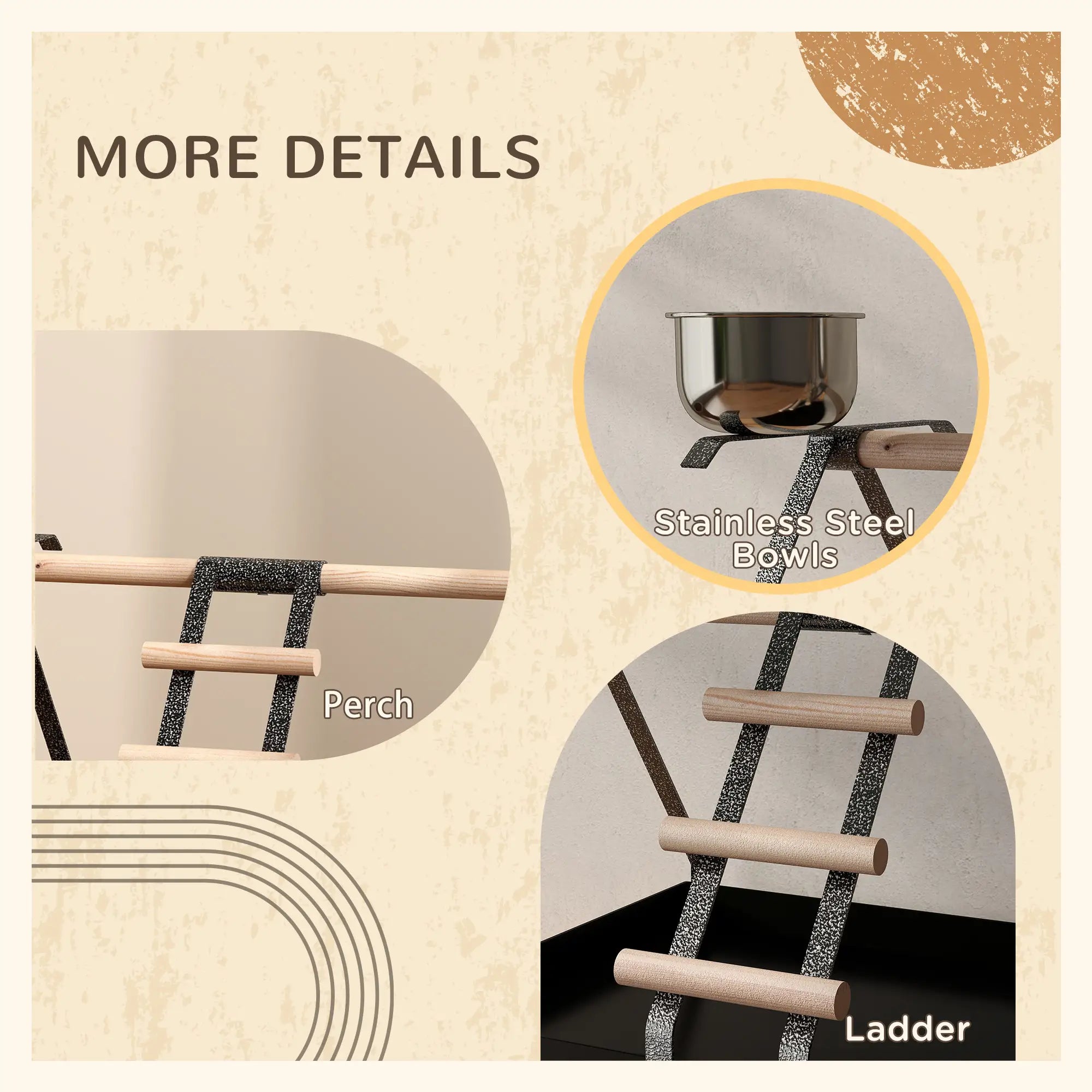 PawHut Portable Bird Stand Parrot Macaw Conure Cockatiel Playground Gym with Ladder Perch Removable Tray