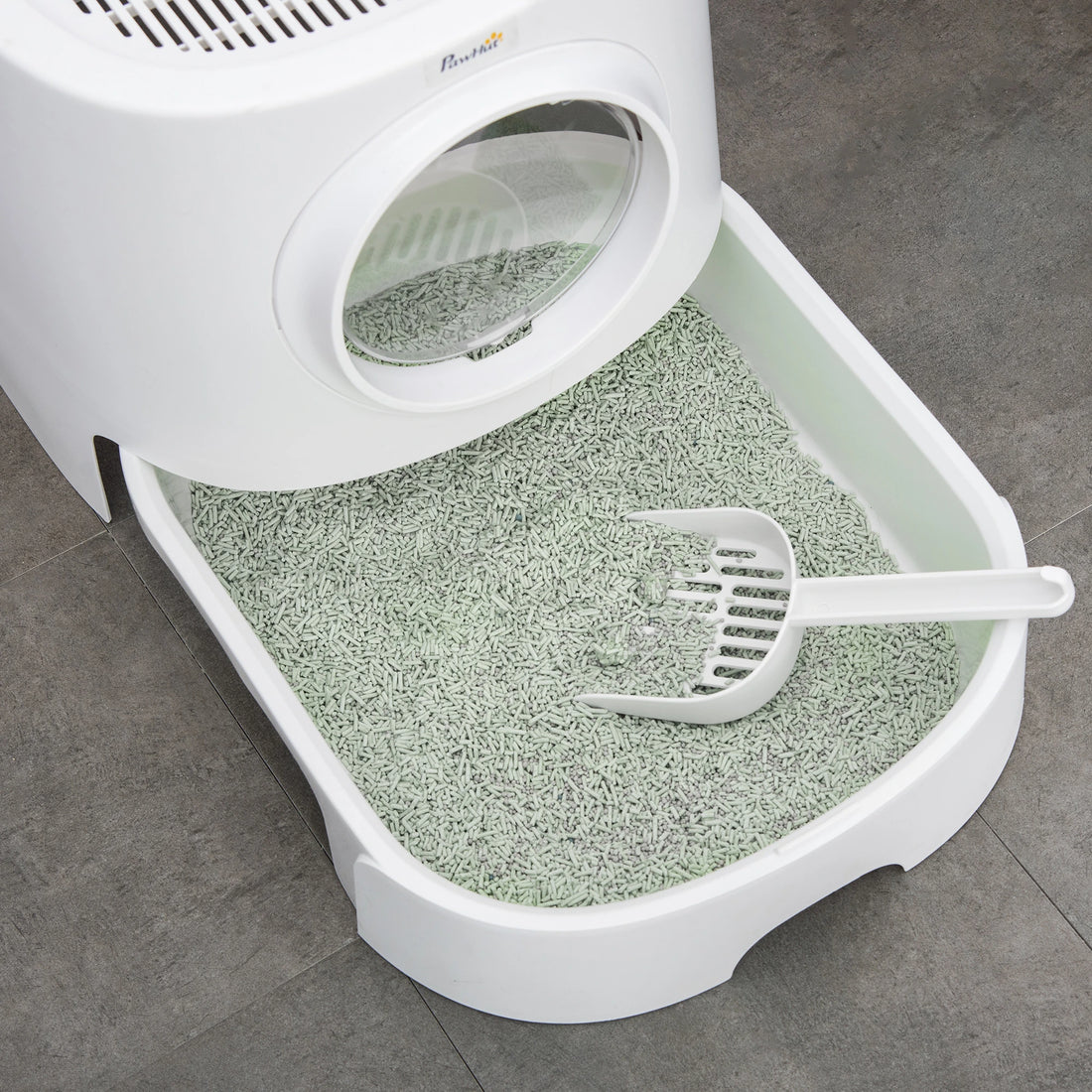 PawHut Portable Cat Litter Box, Pet Toilet with Front Entry Top Exit, Fully Enclosed Kitten Pan with Scoop, White