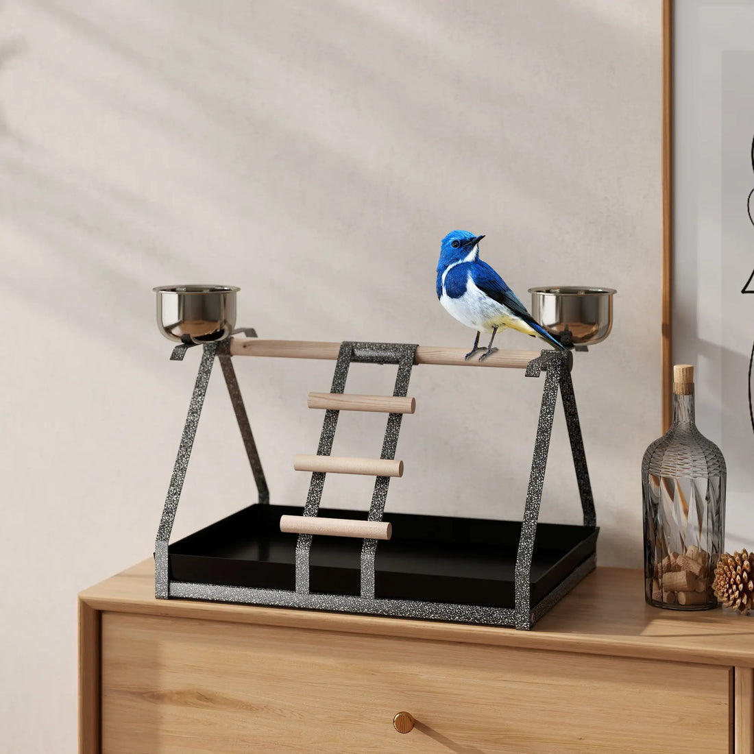 PawHut Portable Bird Stand Parrot Macaw Conure Cockatiel Playground Gym with Ladder Perch Removable Tray