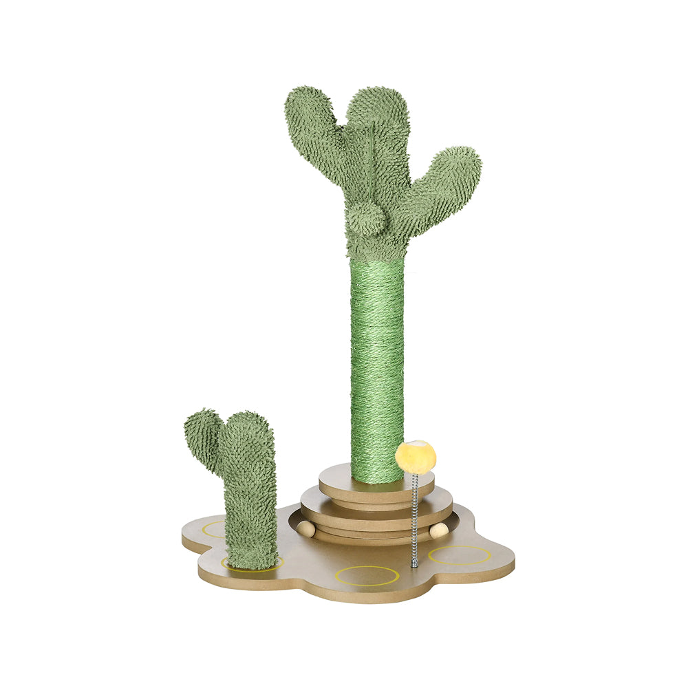 PawHut 60cm Chenille Cat Tree, with Interactive Toy Balls, Sisal Scratching Posts - Green
