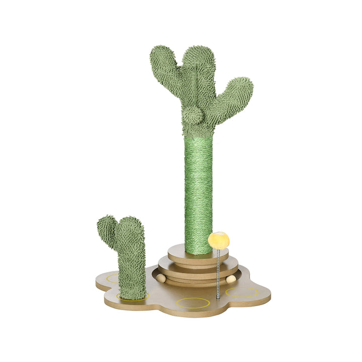 PawHut 60cm Chenille Cat Tree, with Interactive Toy Balls, Sisal Scratching Posts - Green