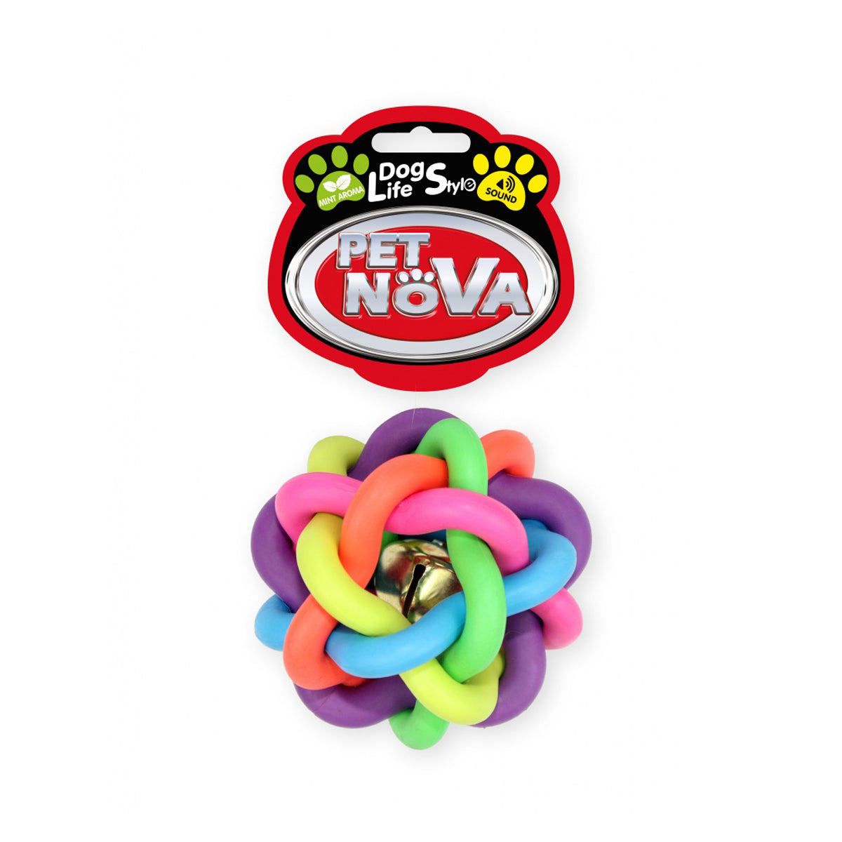 Pet Nova Multicolour Woved Ball 6cm TPR Dog Toy