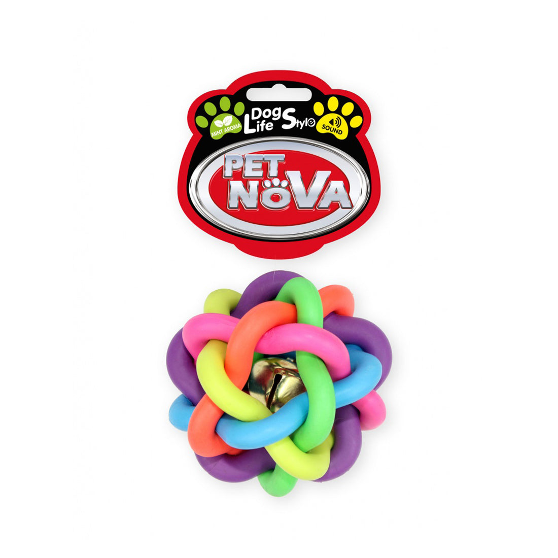 Pet Nova Multicolour Woved Ball 6cm TPR Dog Toy