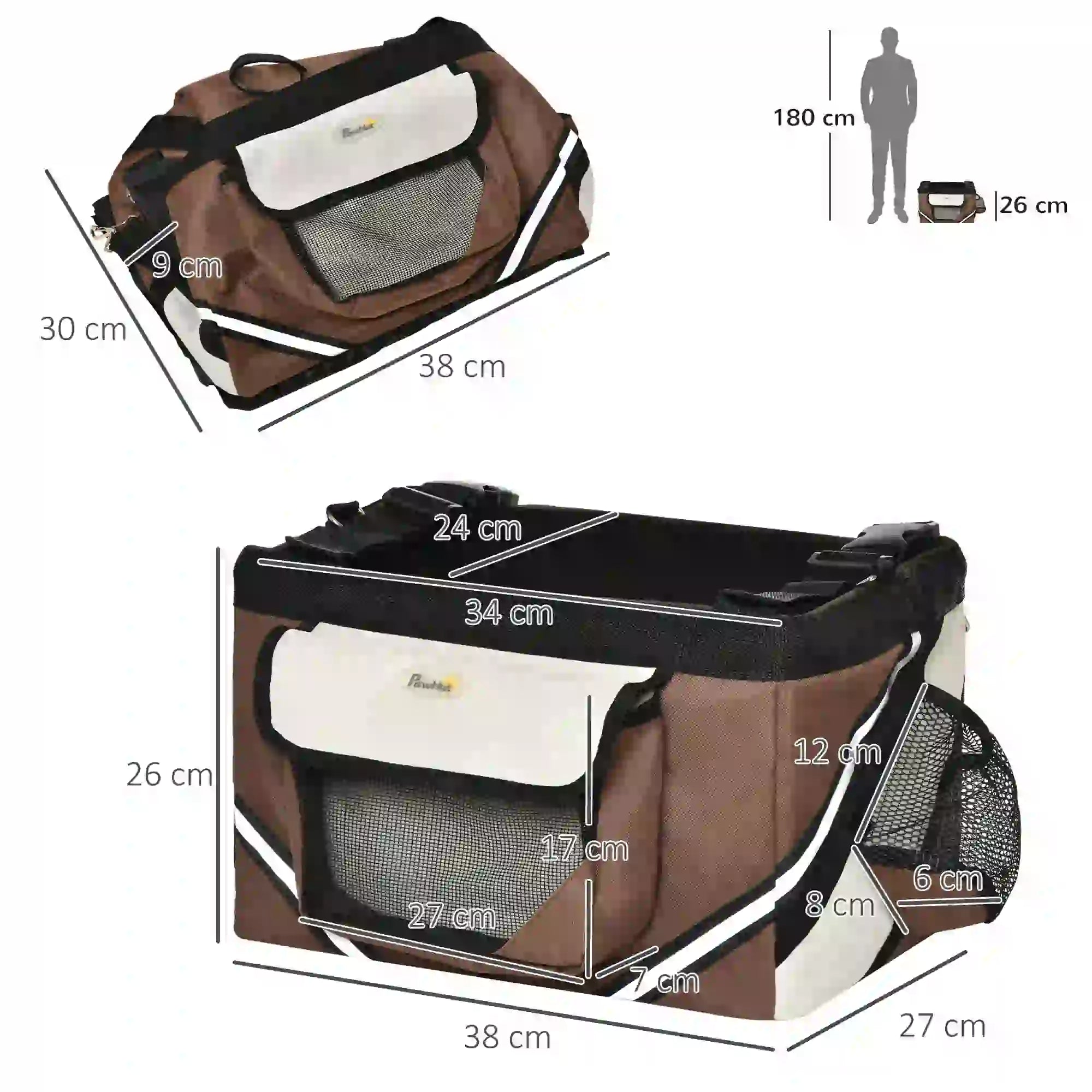 PawHut Dog Bike Basket, 3 in 1 Cat Travel Bag Bicycle Carrier Sling Bag with Storage