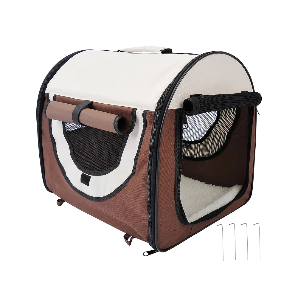 Pawhut Folding Fabric Soft Pet Crate, 46Lx36Wx41H cm-Brown