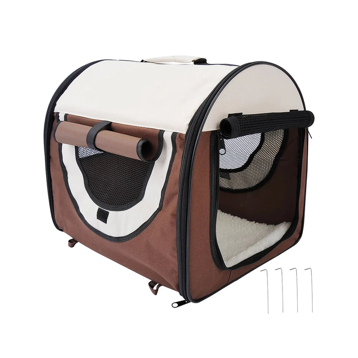Pawhut Folding Fabric Soft Pet Crate, 46Lx36Wx41H cm-Brown