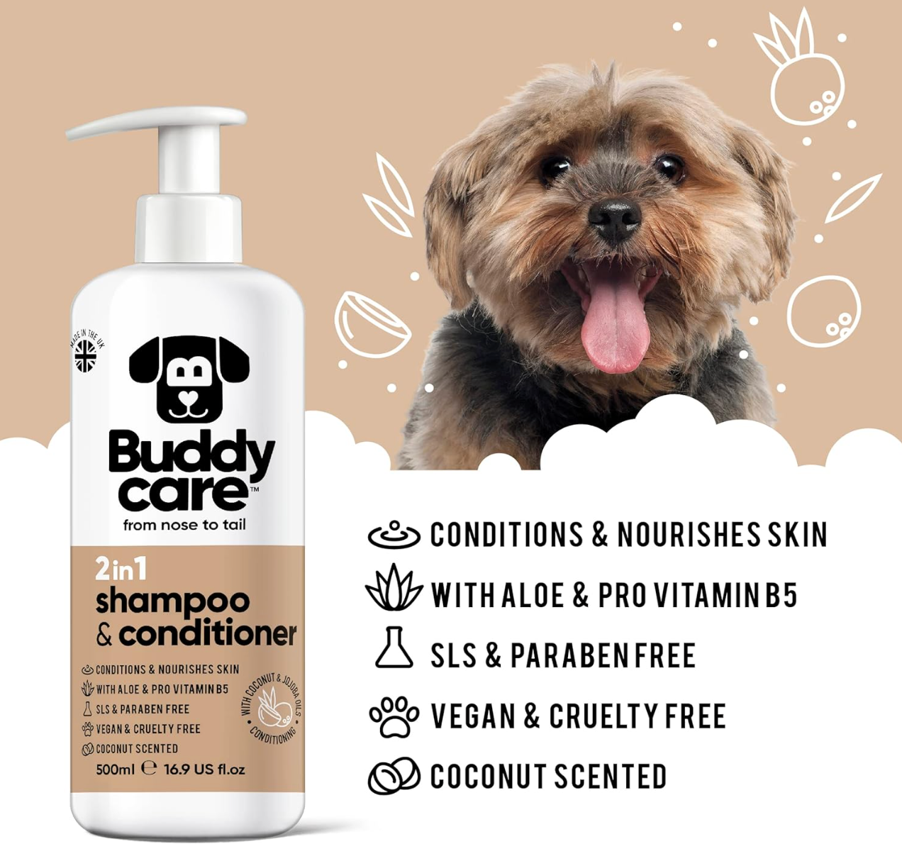 Buddycare 2in1 Dog Shampoo & Conditioner 500ml