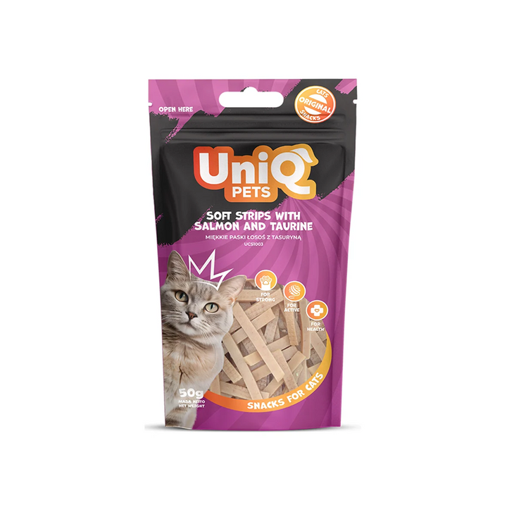 UNIQ PETS Cat Snacks Soft Strips With Salmon And Taurine 50g
