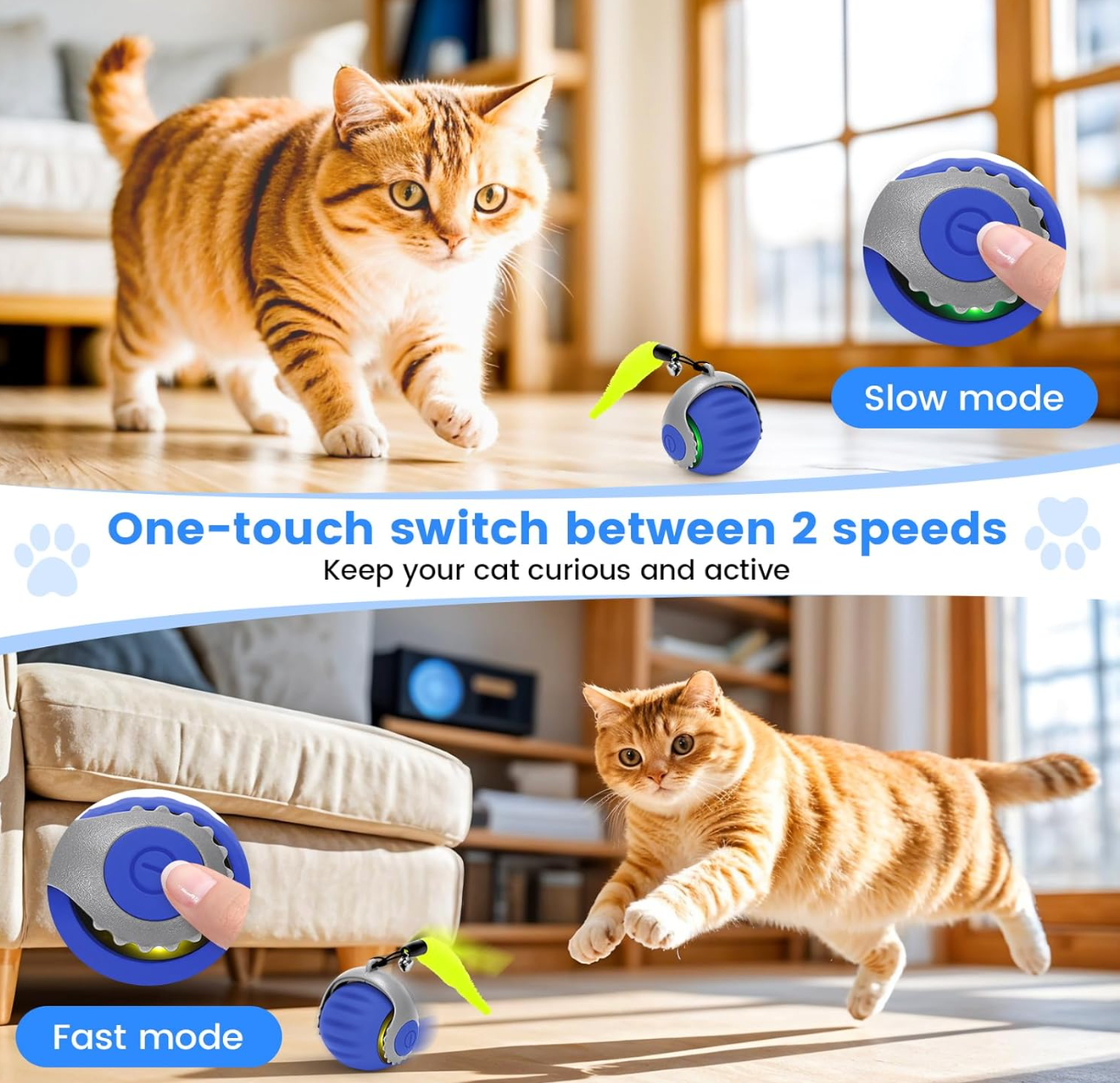 USB Rechargeable Smart Cat Teasing Ball Blue