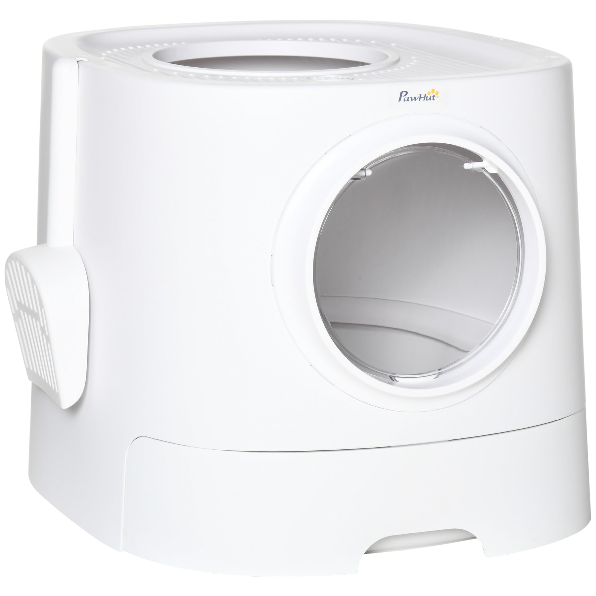 PawHut Portable Cat Litter Box, Pet Toilet with Front Entry Top Exit, Fully Enclosed Kitten Pan with Scoop, White