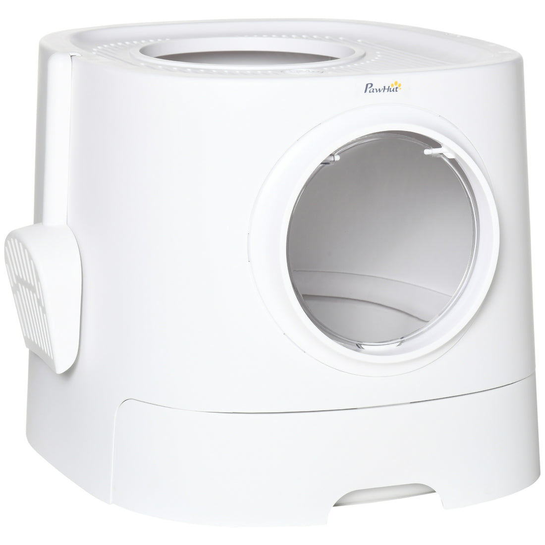 PawHut Portable Cat Litter Box, Pet Toilet with Front Entry Top Exit, Fully Enclosed Kitten Pan with Scoop, White