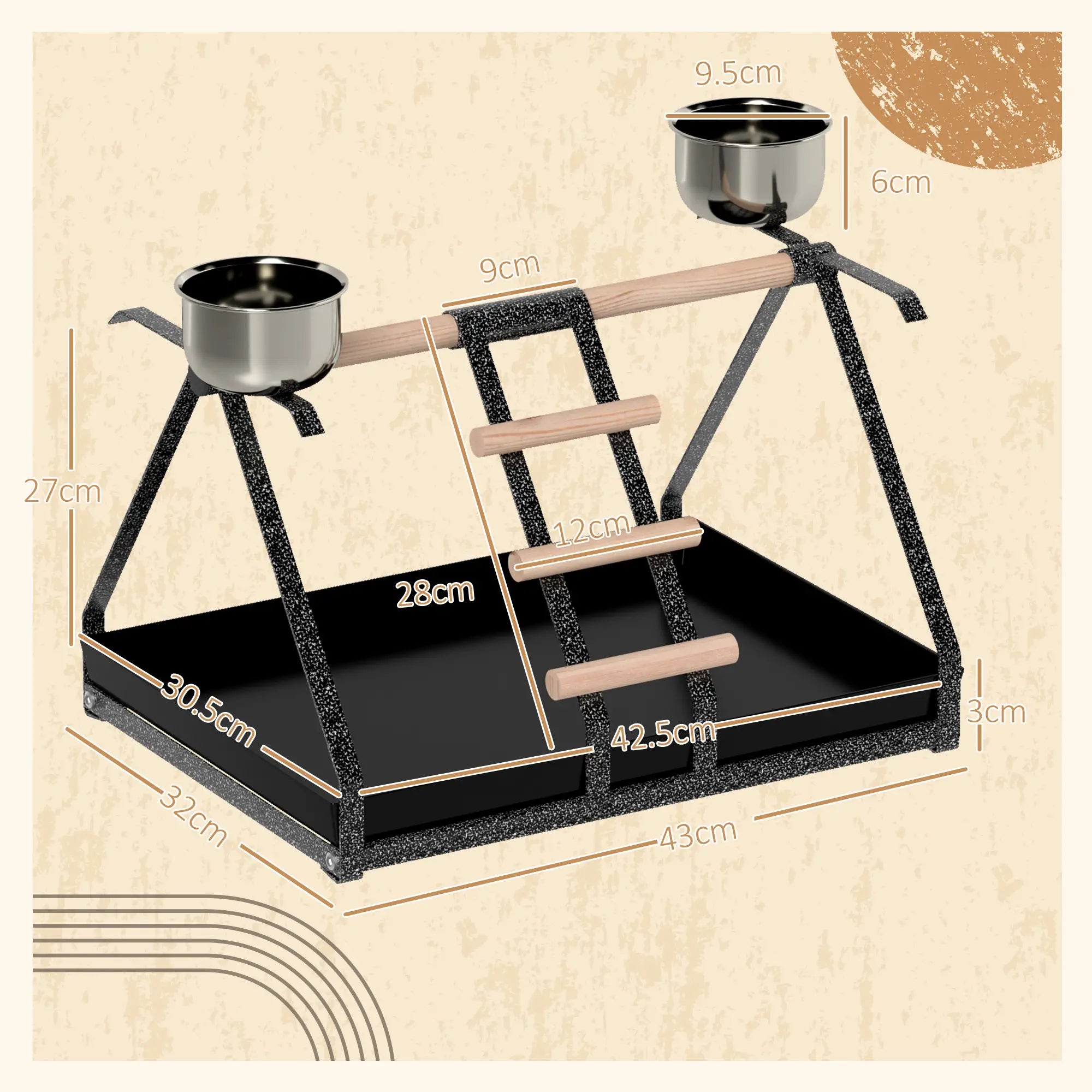 PawHut Portable Bird Stand Parrot Macaw Conure Cockatiel Playground Gym with Ladder Perch Removable Tray