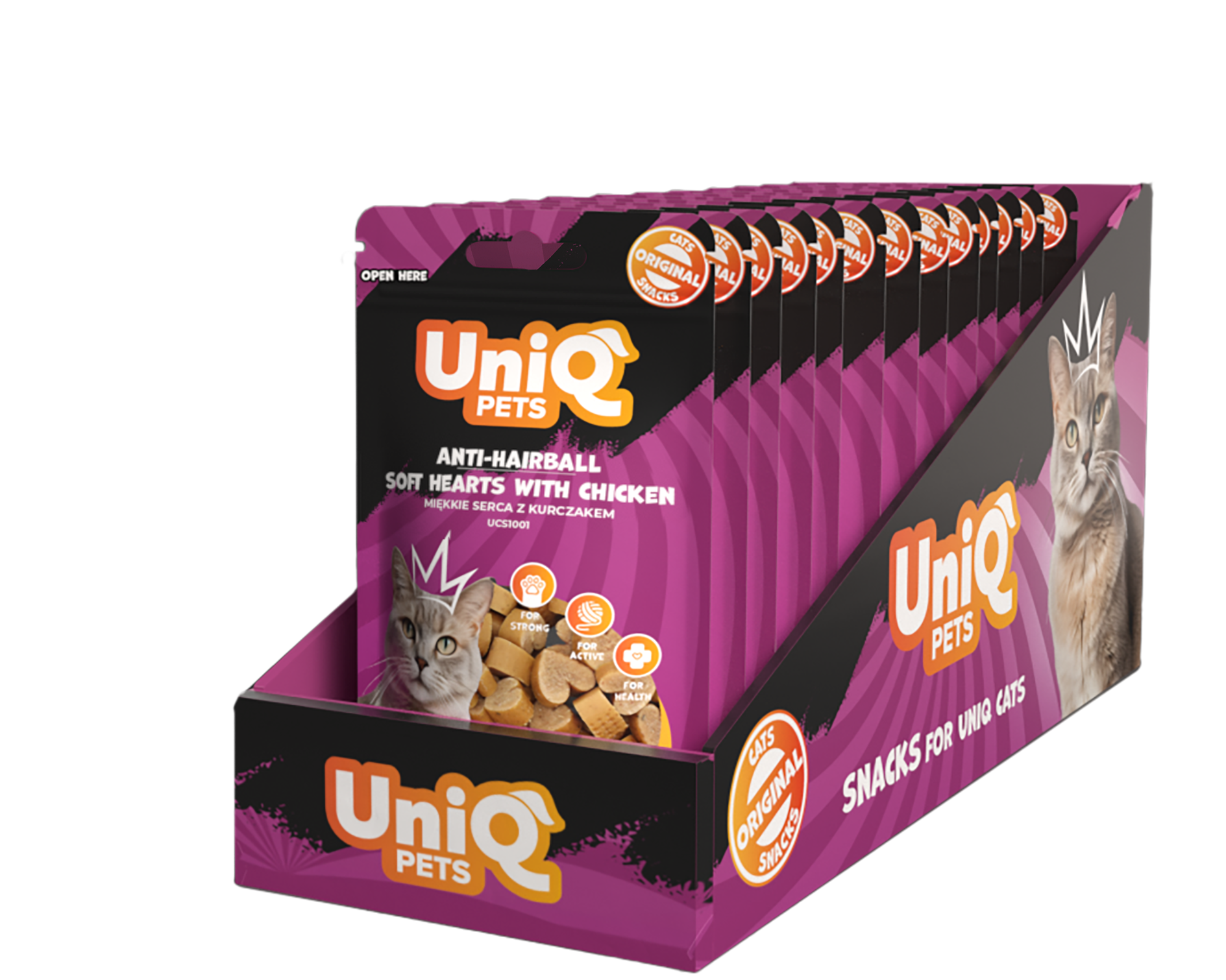 UNIQ PETS Cat Snacks Anti-Hairball Soft Hearts With Chicken 50g