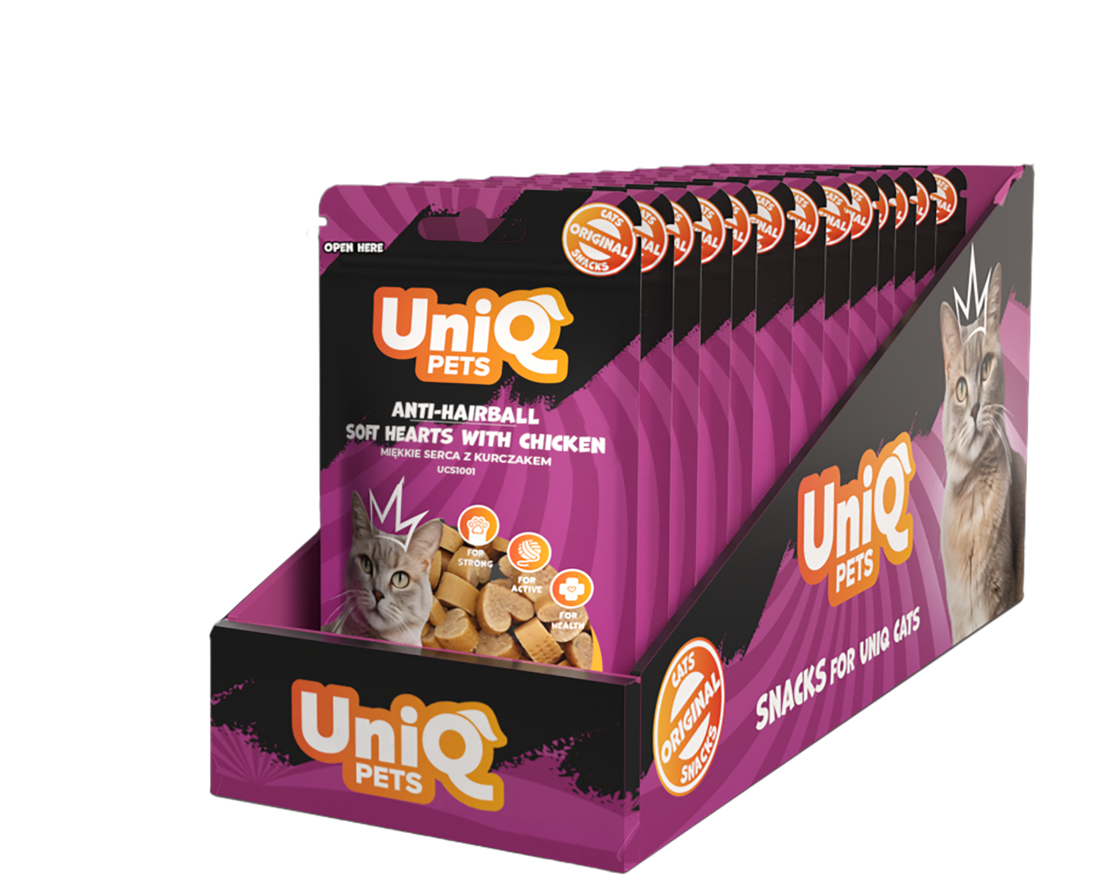 UNIQ PETS Cat Snacks Anti-Hairball Soft Hearts With Chicken 50g