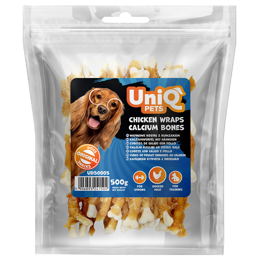 UNIQ PETS Dog Snacks Chicken Wraps Calcium Bones 500g