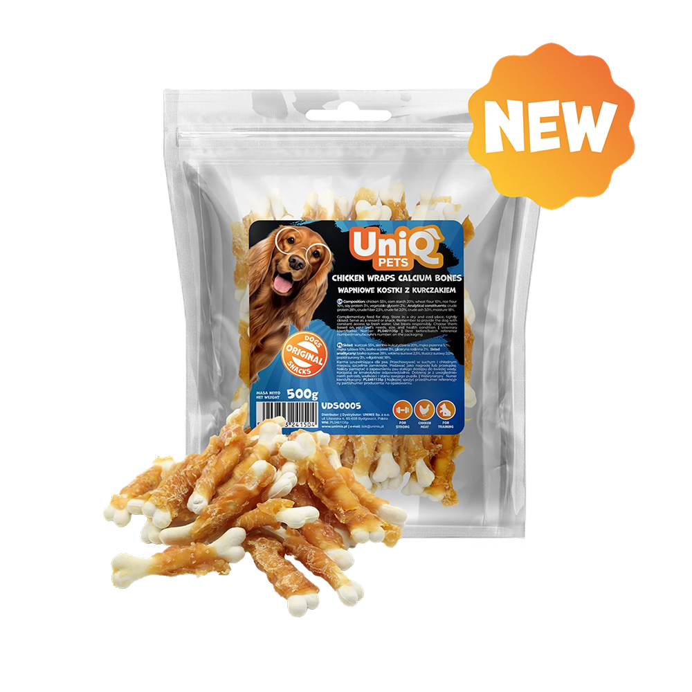 UNIQ PETS Dog Snacks Chicken Wraps Calcium Bones 500g
