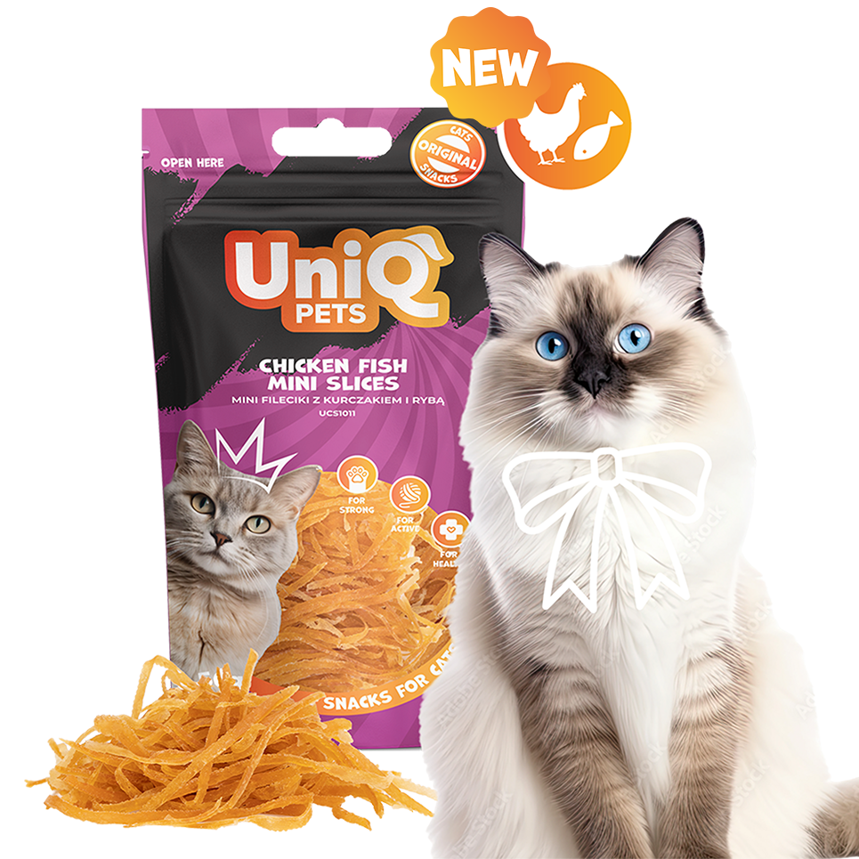 UNIQ PETS Cat Snacks Chicken And Fish Mini Slices 50g