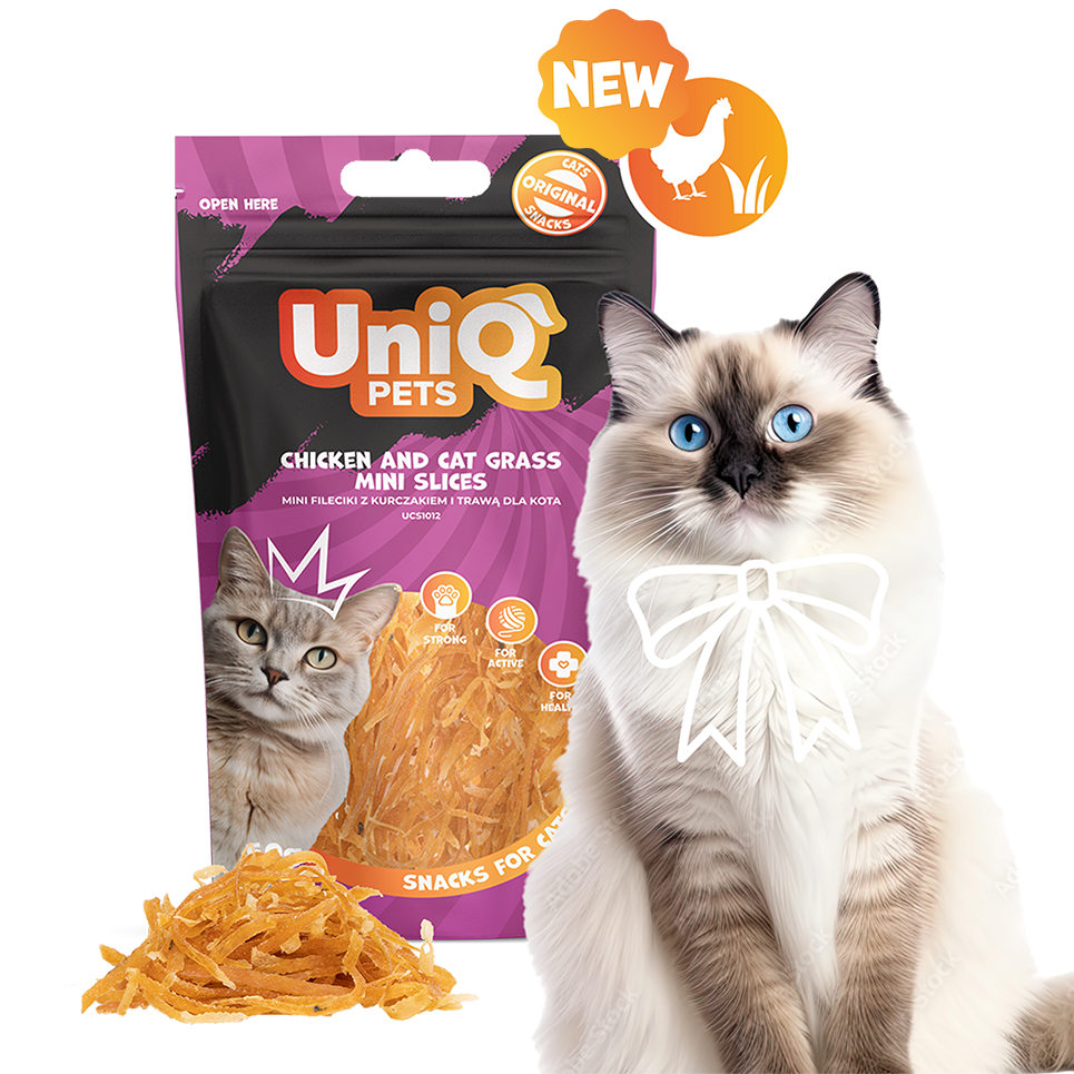 UNIQ PETS Cat Snacks Chicken And Cat Grass Mini Slices 50g
