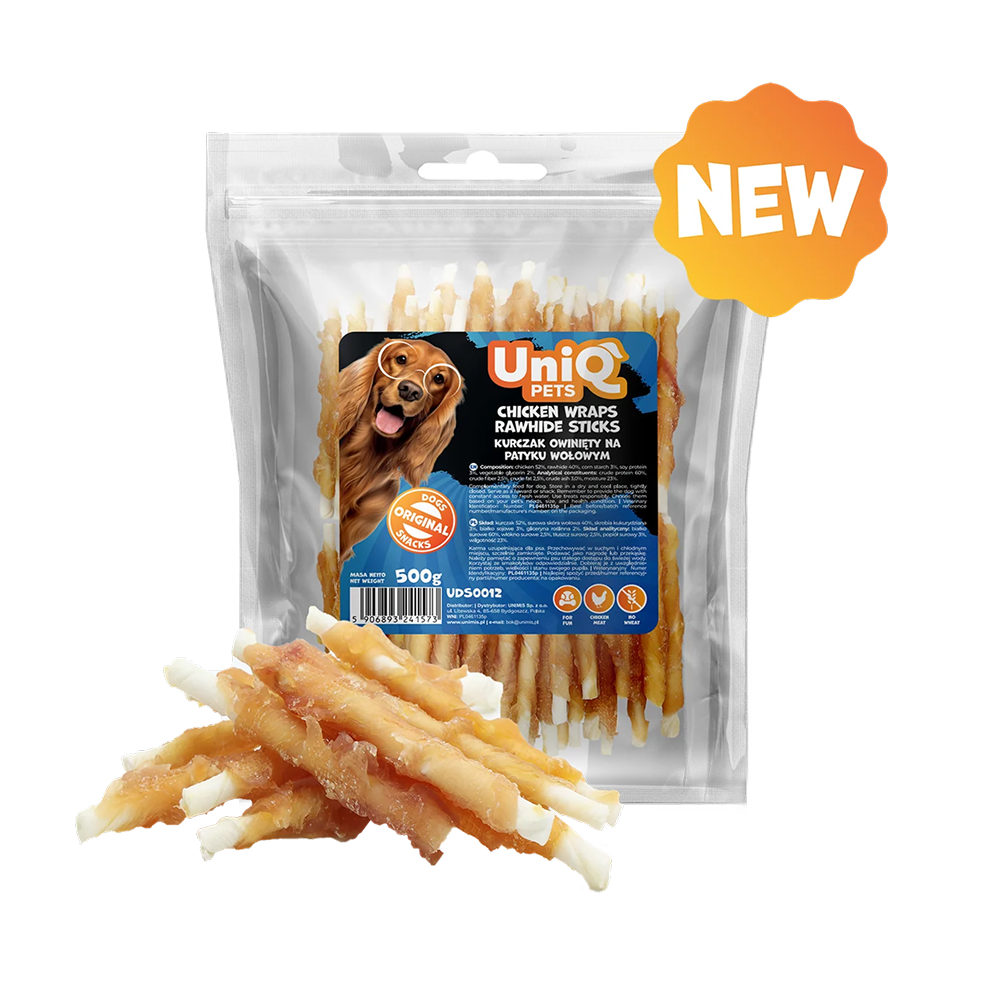 UNIQ PETS Dog Snacks Chicken Wraps Rawhide Sticks 500g