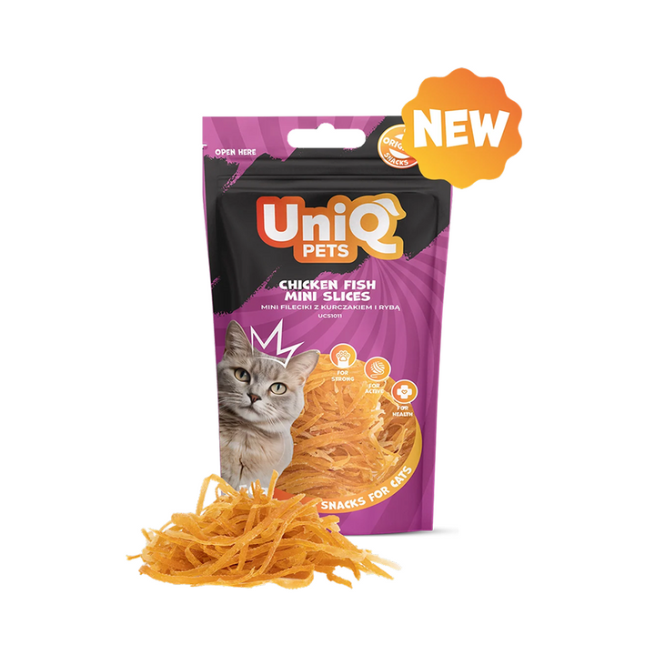 UNIQ PETS Cat Snacks Chicken And Fish Mini Slices 50g