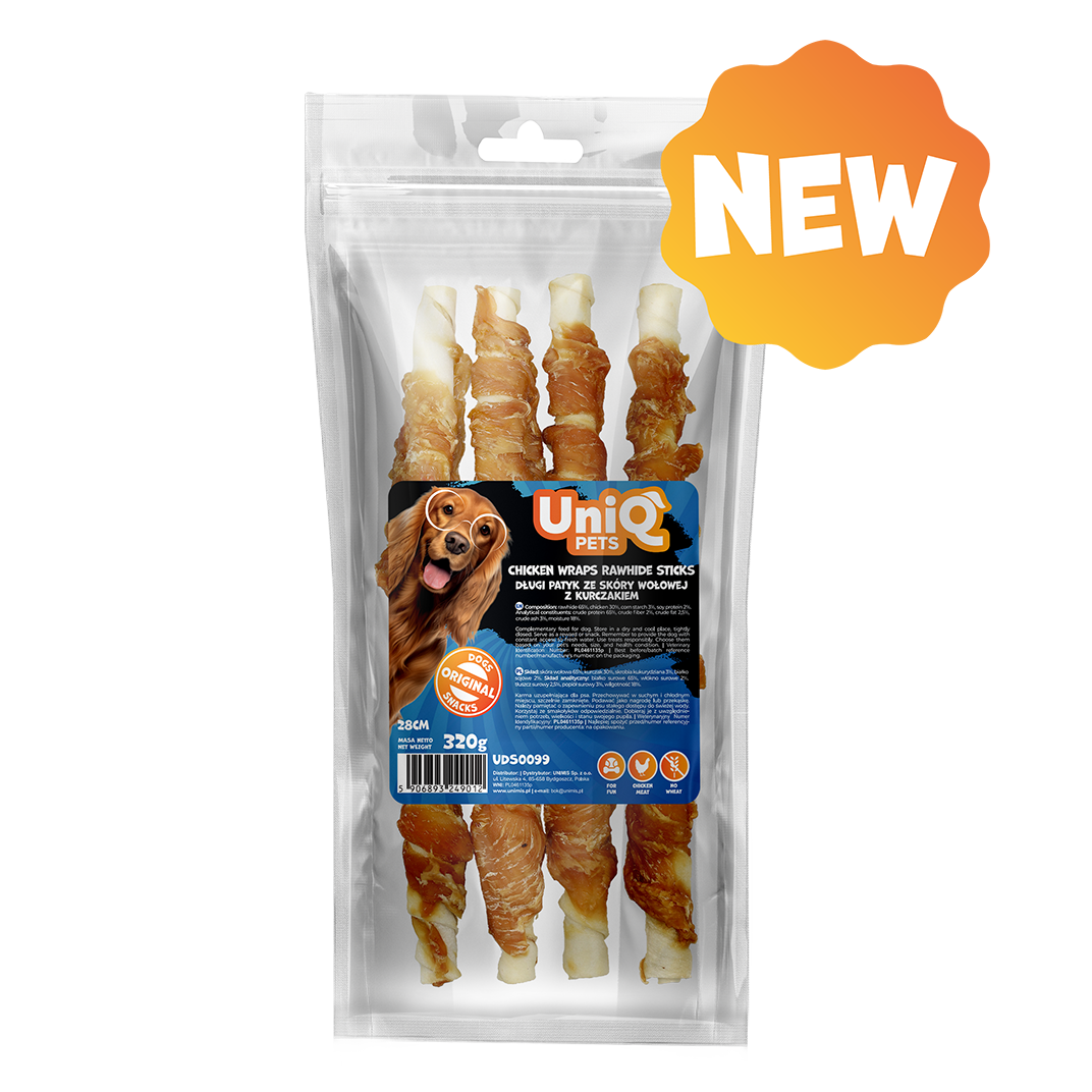 UNIQ PETS Dog Snacks Chicken Wraps Rawhide Sticks 28cm 320g
