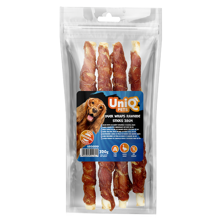 UNIQ PETS Dog Snacks Duck Wraps Rawhide Sticks 28cm 320g