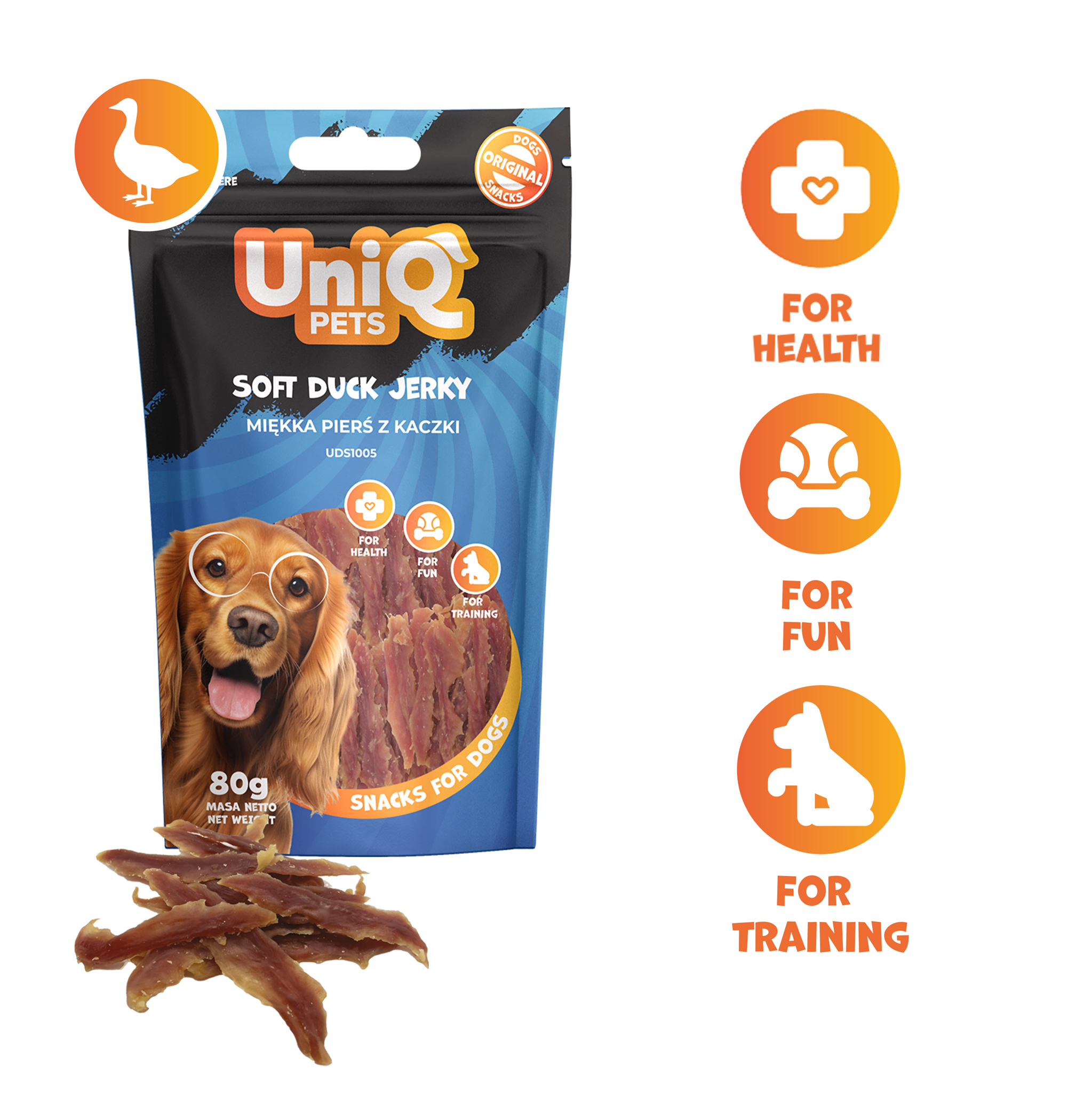 UNIQ PETS Dog Snacks Soft Duck Jerky 80g
