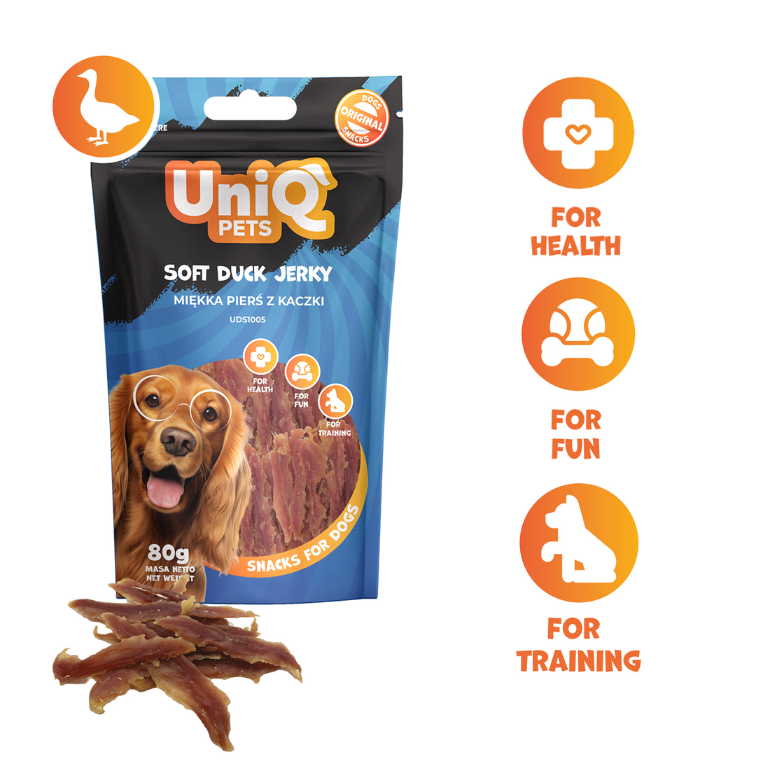 UNIQ PETS Dog Snacks Soft Duck Jerky 80g