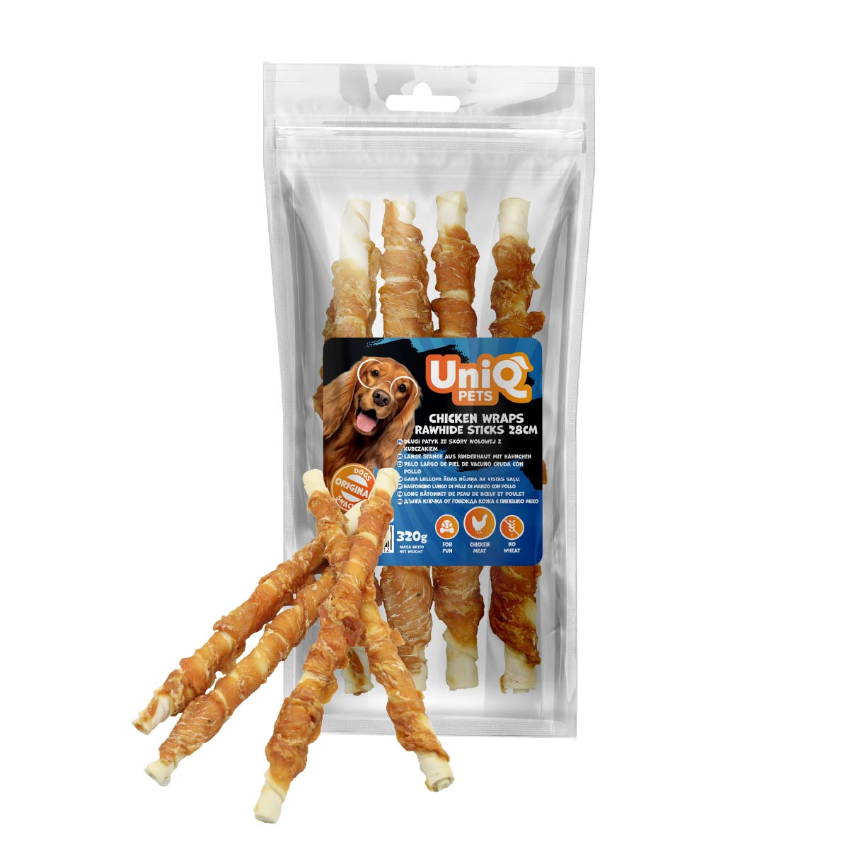 UNIQ PETS Dog Snacks Chicken Wraps Rawhide Sticks 28cm 320g