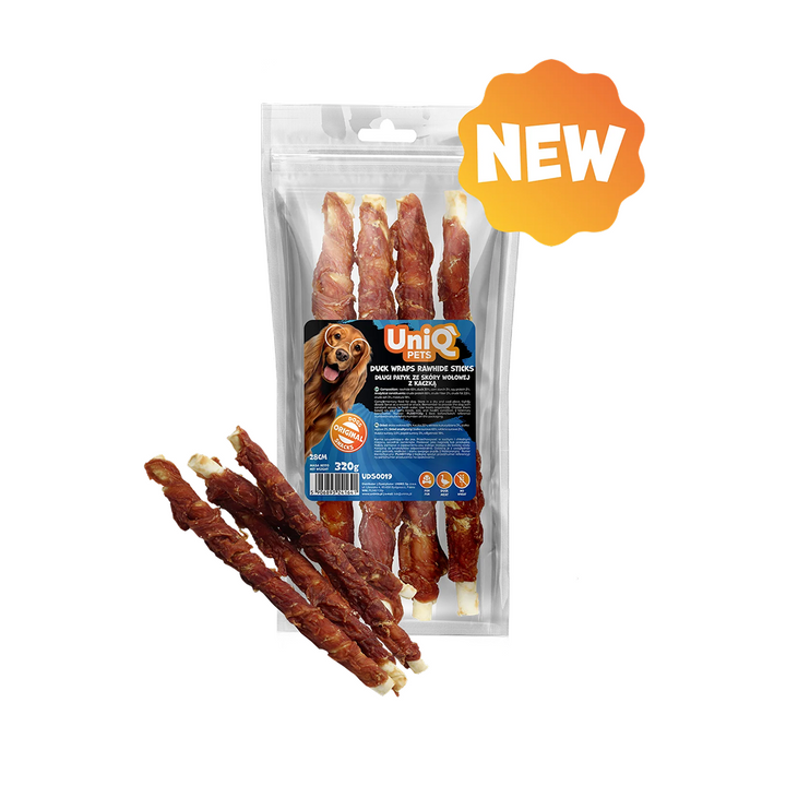 UNIQ PETS Dog Snacks Duck Wraps Rawhide Sticks 28cm 320g
