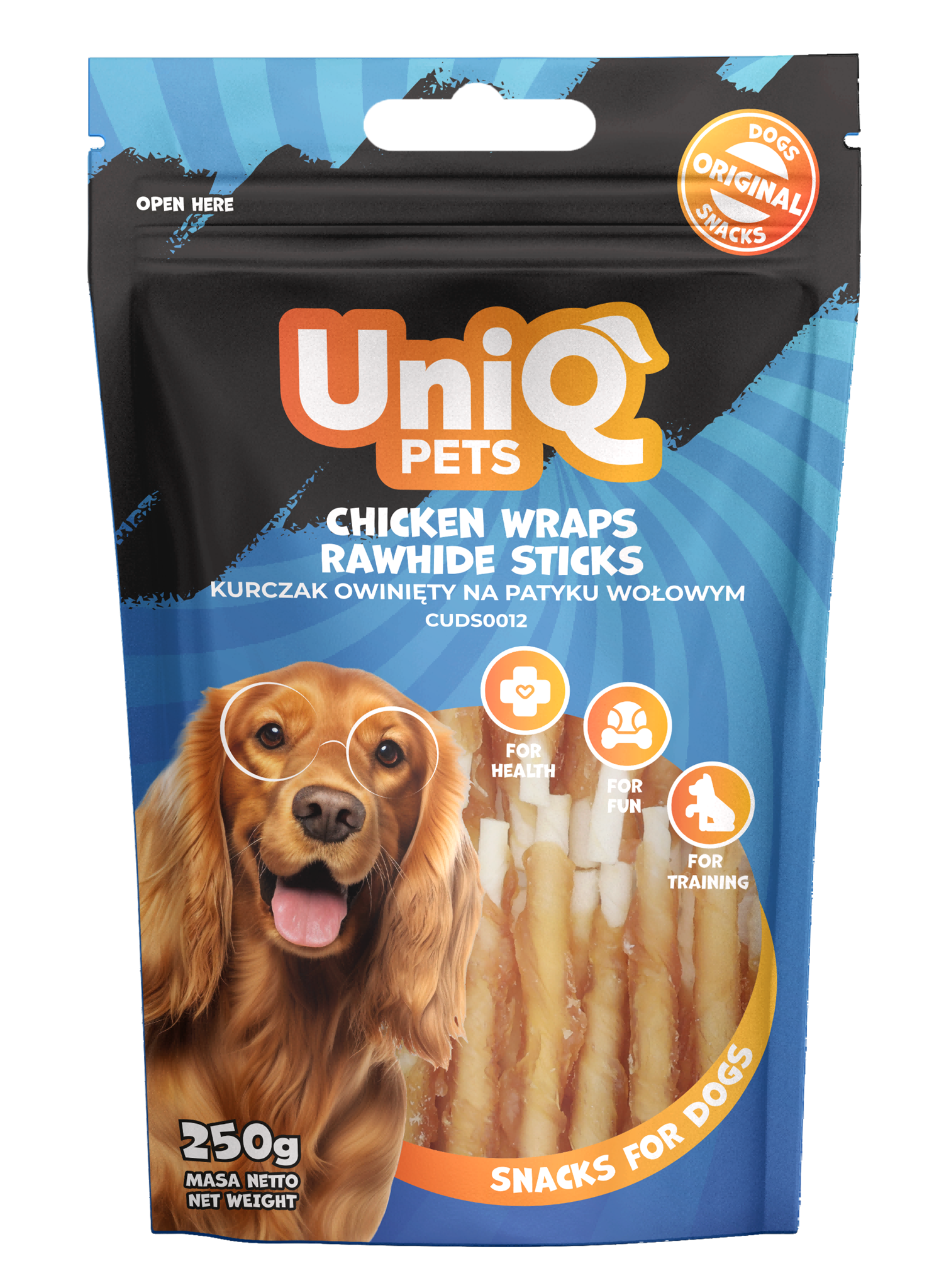 UNIQ PETS Dog Snacks Chicken Wraps Rawhide Sticks 250g