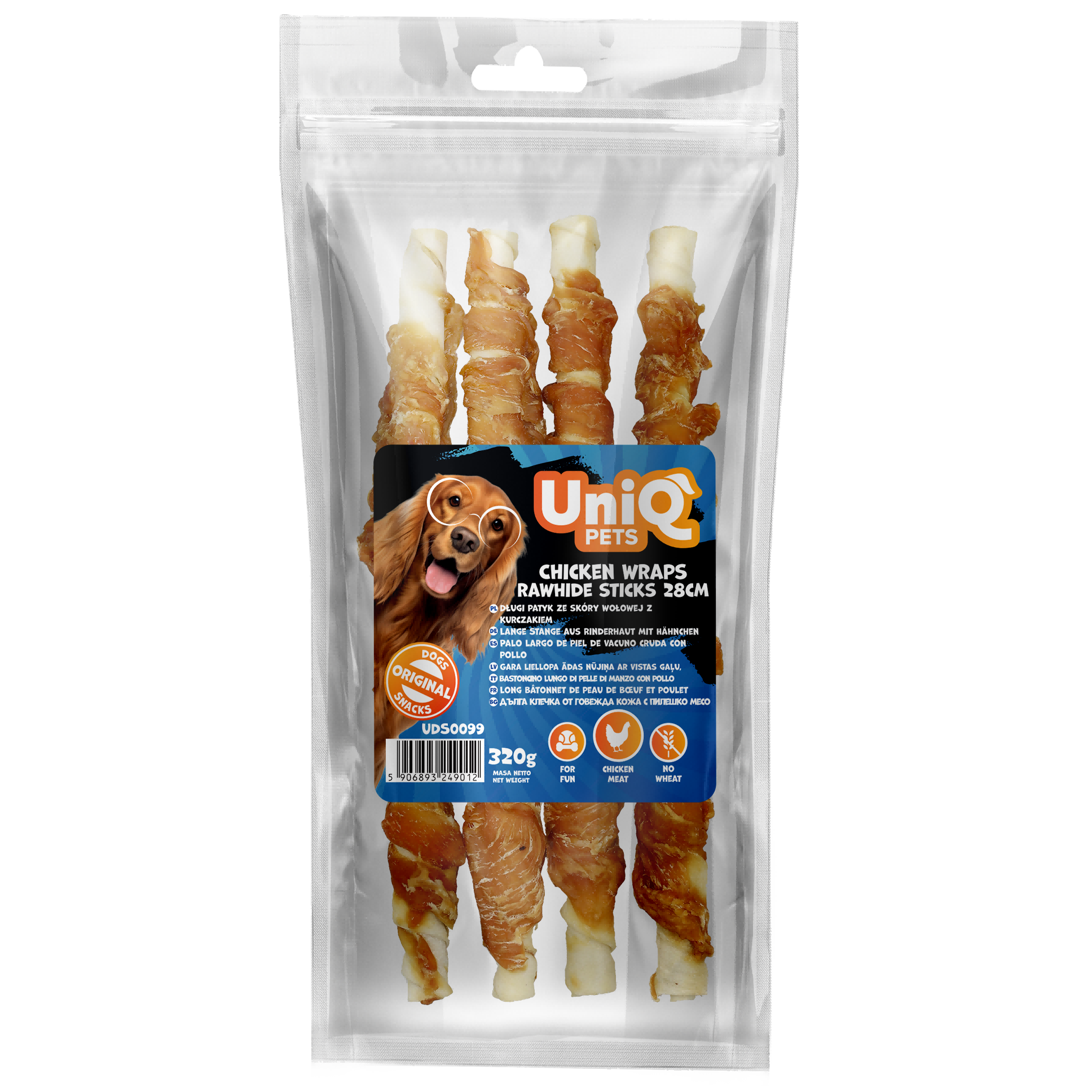 UNIQ PETS Dog Snacks Chicken Wraps Rawhide Sticks 28cm 320g