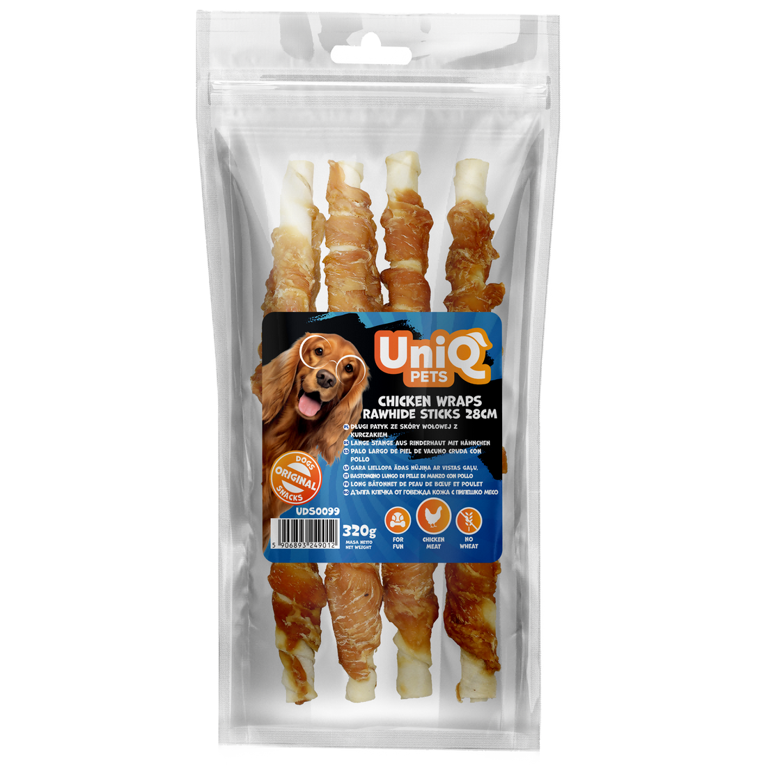 UNIQ PETS Dog Snacks Chicken Wraps Rawhide Sticks 28cm 320g