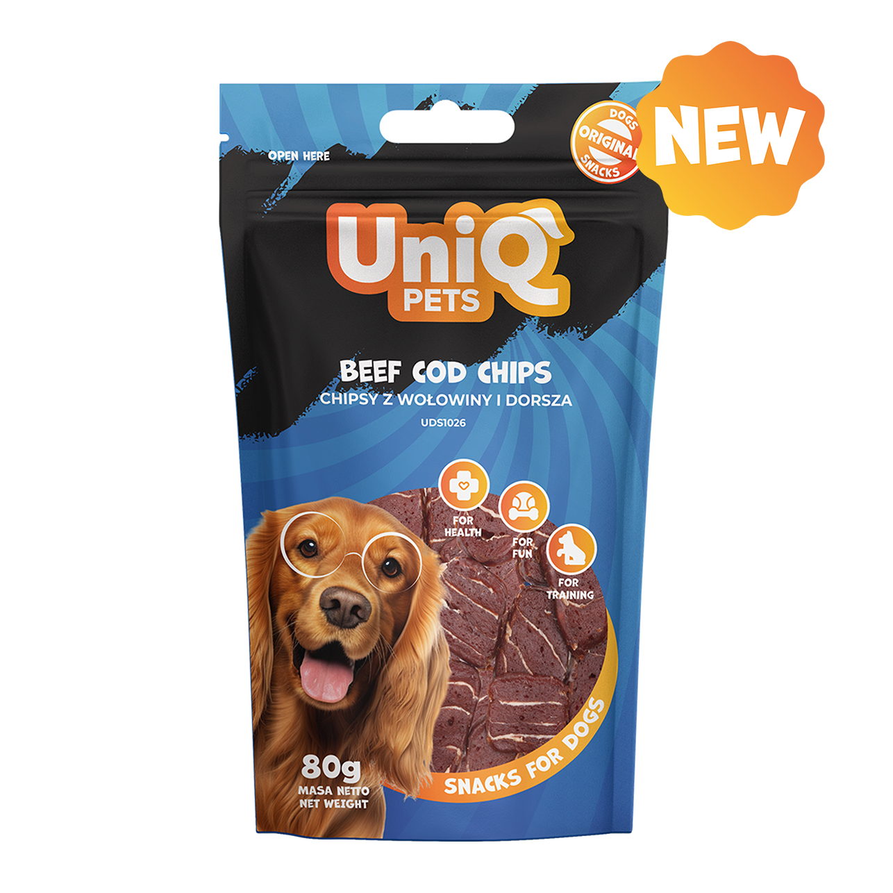 UNIQ PETS Dog Snacks Beef And Cod Chips 80g