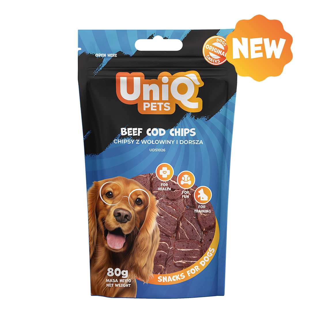 UNIQ PETS Dog Snacks Beef And Cod Chips 80g